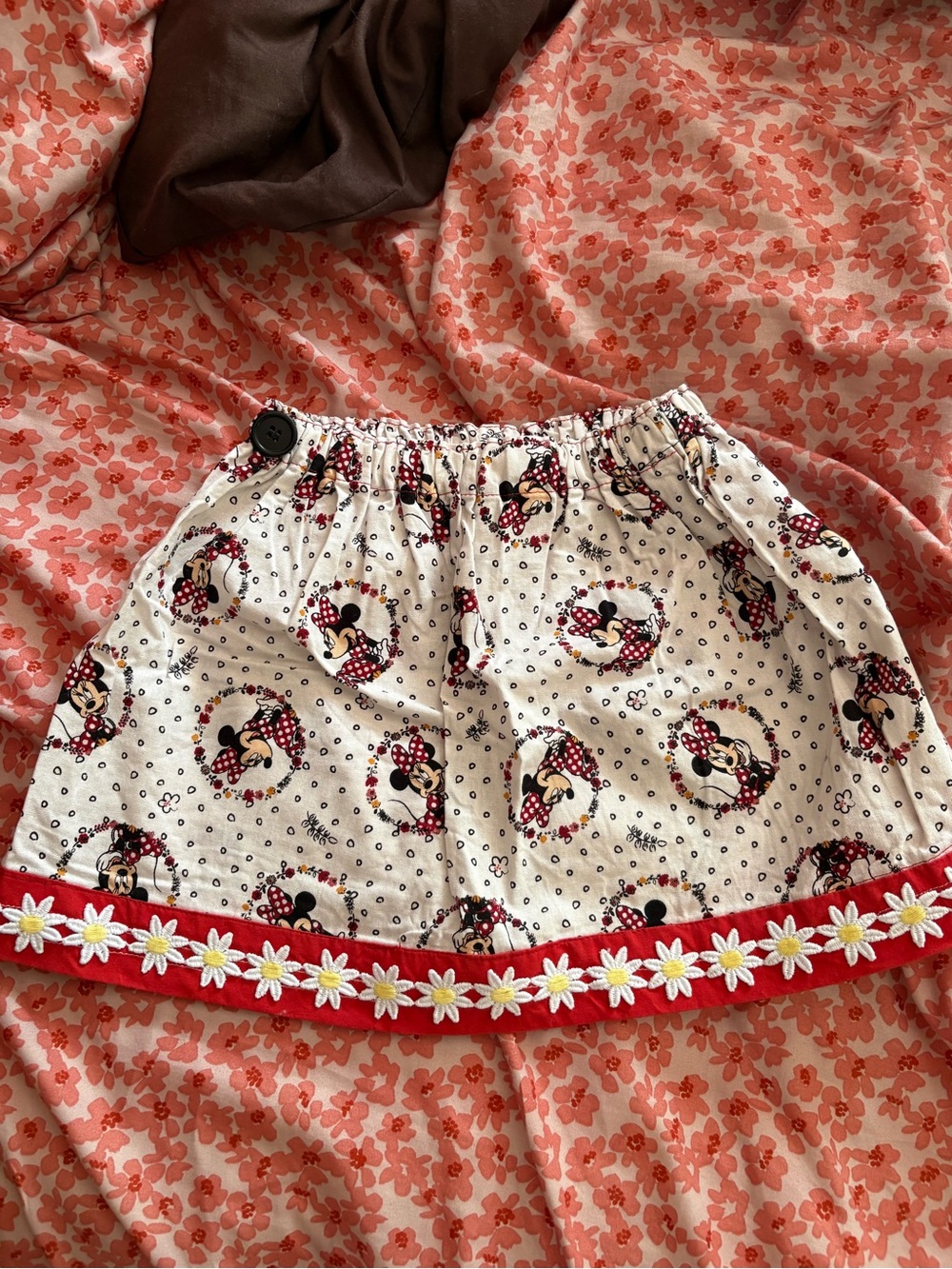 Girls Minnie Mouse Cream & Red Skirt with Daisy Trim